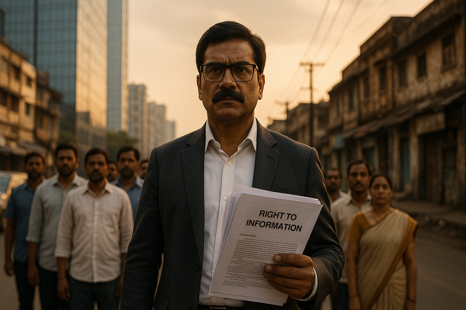 Arvind Shastri holding RTI documents in Ranchi street with supporters