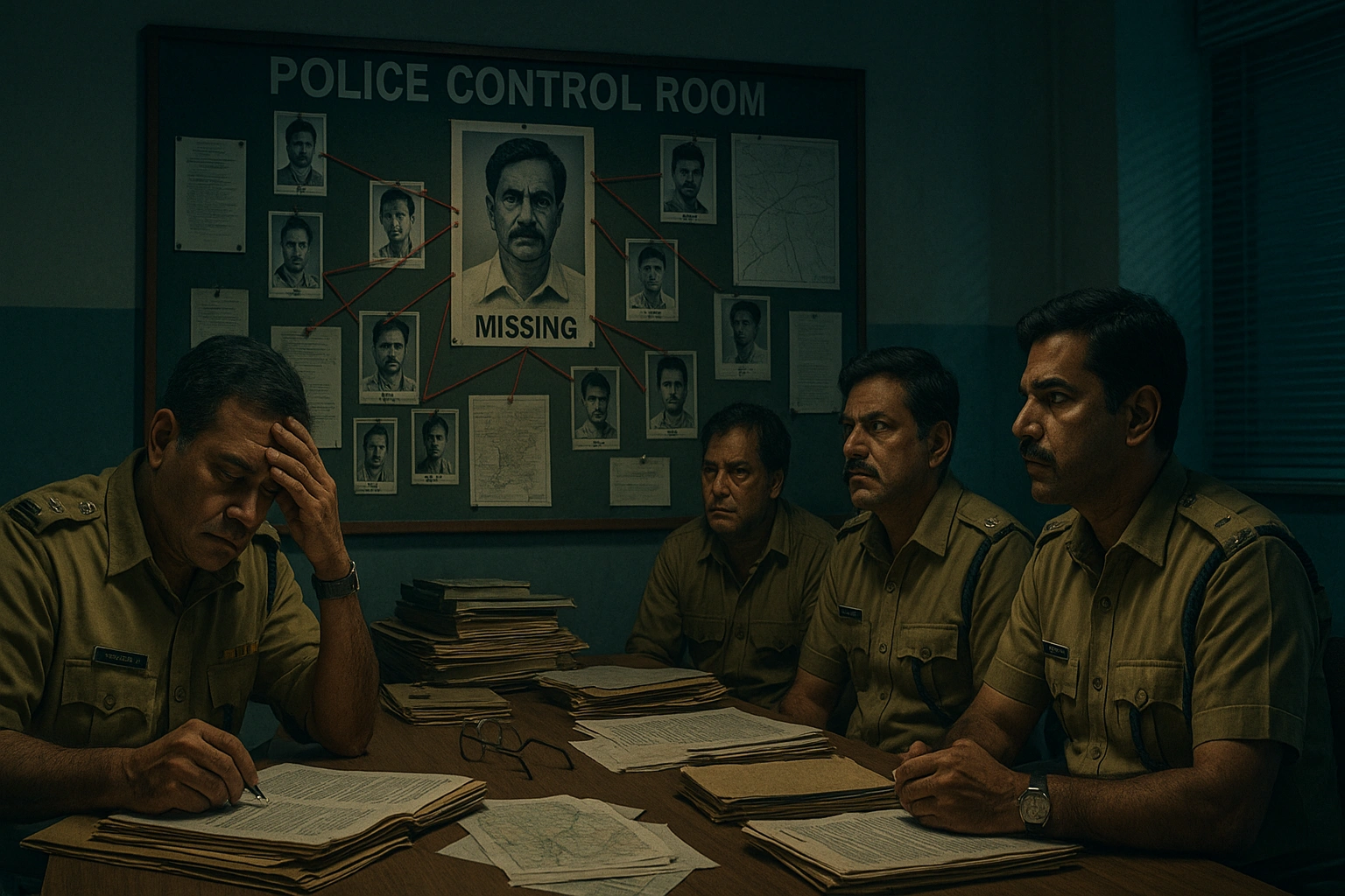 Ranchi police control room filled with case files and missing posters of Arvind Shastri