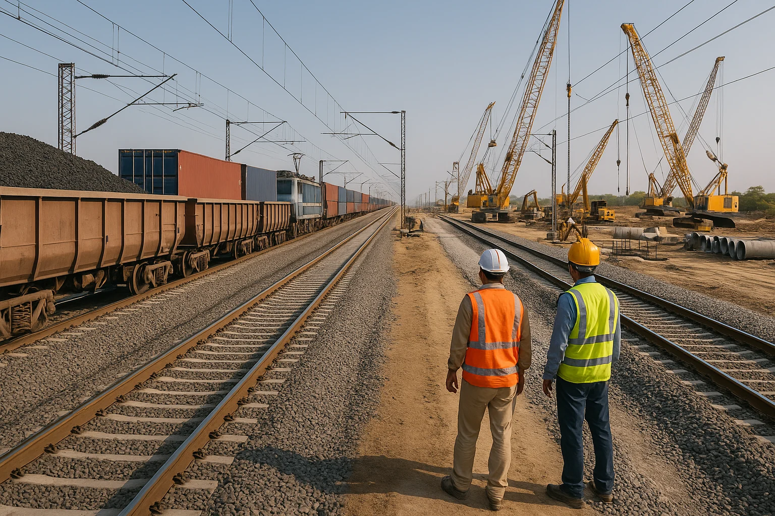 Engineers supervise the construction of India’s Dedicated Freight Corridor as coal and container trains run on new parallel tracks.