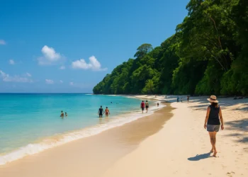 Travelers watching sunset at Radhanagar Beach, Andaman