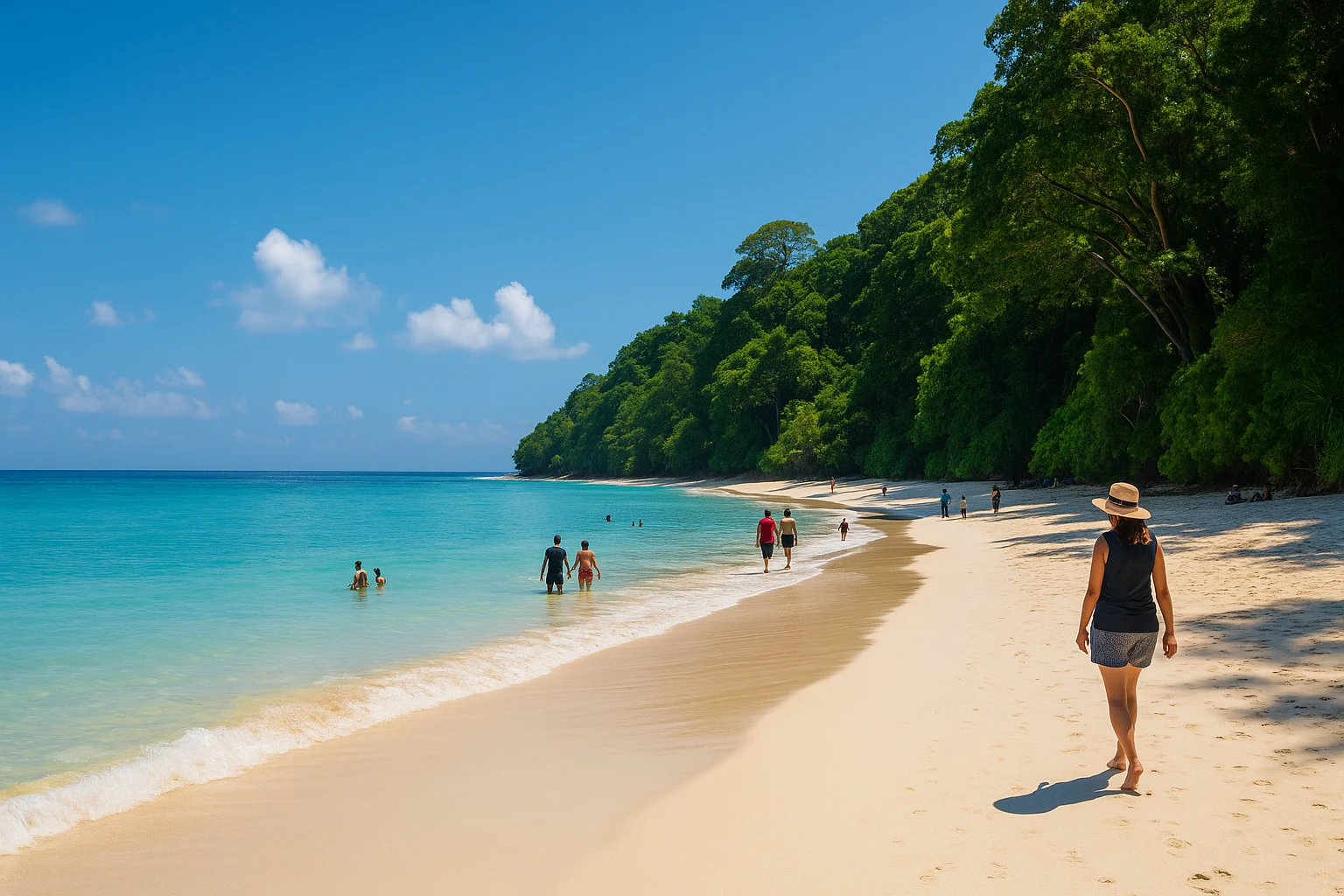 Travelers watching sunset at Radhanagar Beach, Andaman