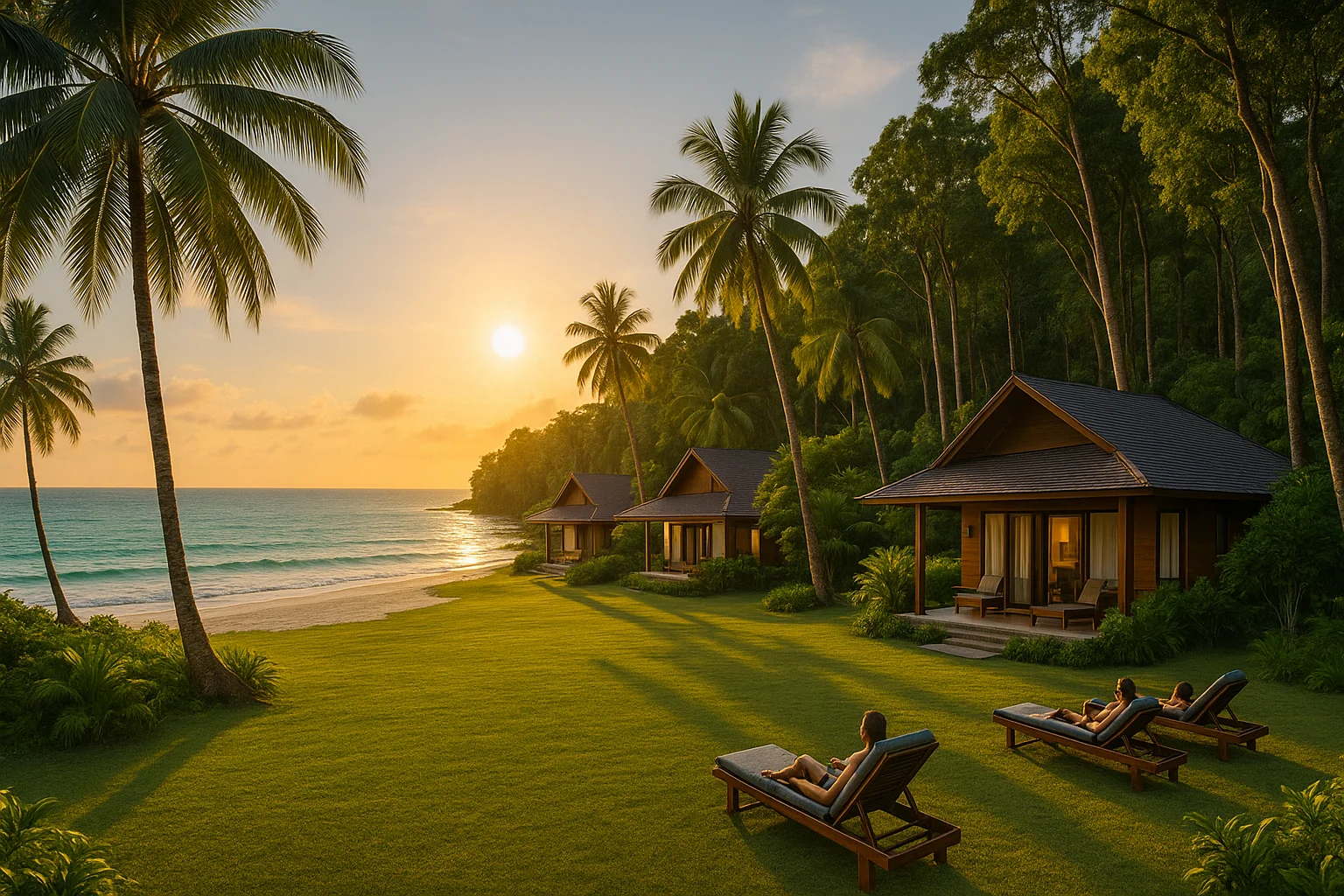 Luxury beachfront resort near Radhanagar Beach surrounded by tropical trees